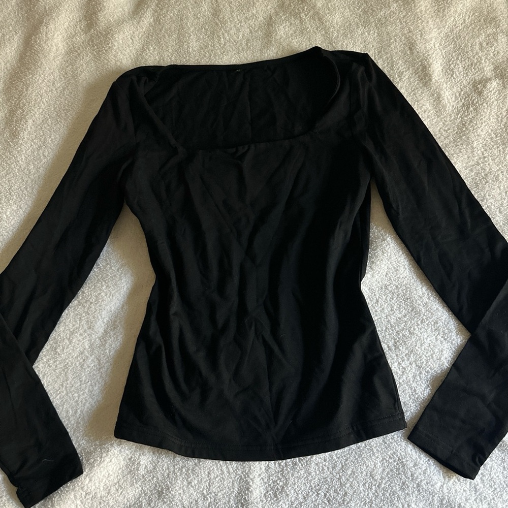 Amazon black square neck long sleeve top